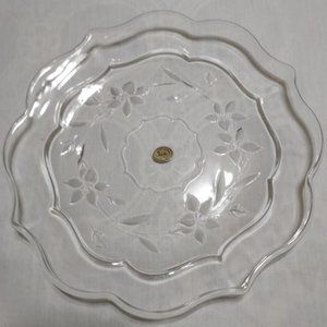 Vintage Studio Silversmiths Crystal Glass Platter Frosted Etched Floral Pattern